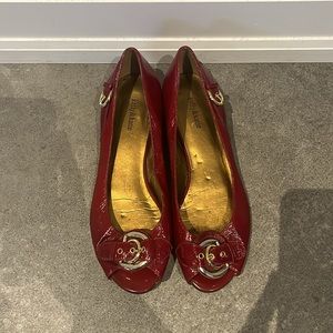 Patent red peep toe flats size 7.5